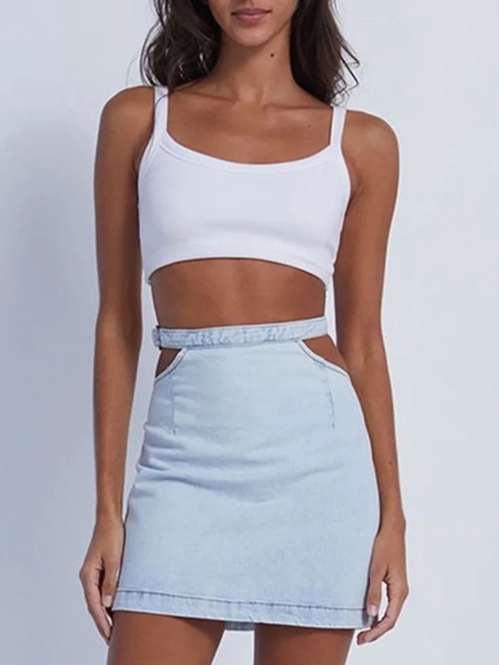 WEWOREWHAT Cut Out Denim Belted Mini Skirt Indigo Comfort Extra Large XL NEW NWT